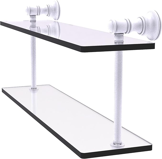 Allied Brass CL-2-16-WHM Carolina Collection 16 Inch Two Tiered Glass Shelf, Matte White