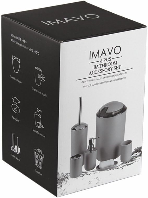 IMAVO Bathroom Accessories Set,Apricot Bathroom Set,7 Pieces Bathroom Accessory Set,Tray,Toilet Brush,Trash Can for Bathroom Décor and Housewarming Gifts