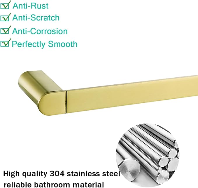 Brushed Gold Bathroom Hardware Set 4 Pieces, Stainless Steel Towel Bar Set Wall Mounted, Include 18 inch Towel Bar, Robe Towel Hooks, Toilet Paper Holder,Towel Racks Set for Bathroom