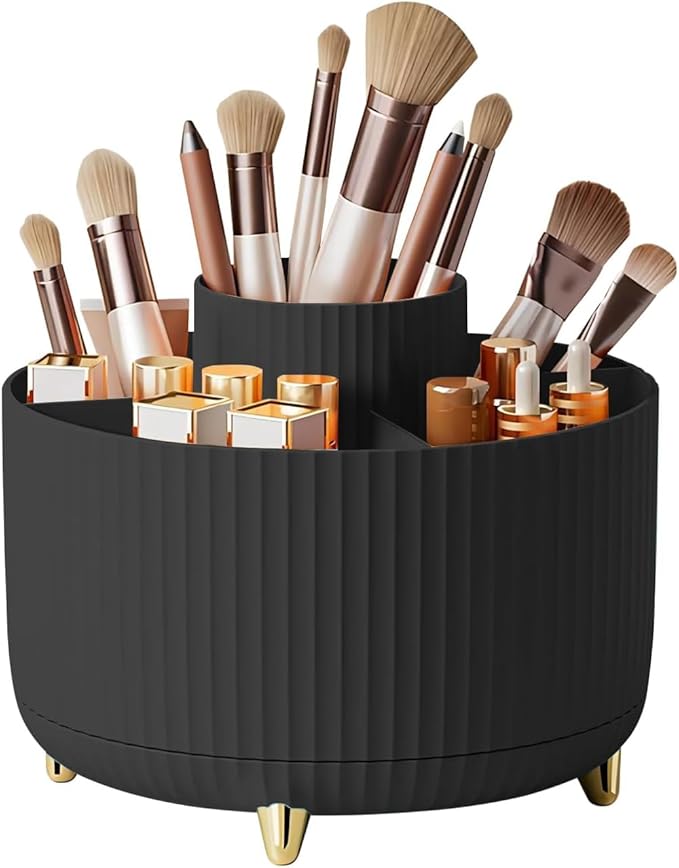 Makeup Brush Holder,360° Rotating Makeup Brush Organizer,5 Slot Make up Brushes Cup for Cosmetics,Large Capacity,For Nail Polish, Art Supply, Bathroom Vanity,Cosmetics Organizer,Black