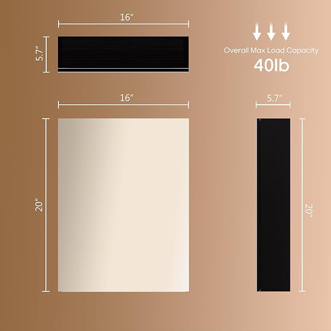 20x16 inch Bathroom Wall Cabinet, Saver Storage Cabinet, Medicine Cabinet with 1 Door and Adjustable Shelves, Black（Assembly Required）