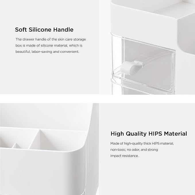 HBlife Makeup Organizer for Vanity Bathroom Organizer Large Skincare Organizers with 3 Drawers Makeup Organizers and Storage Cosmetic Storage, White