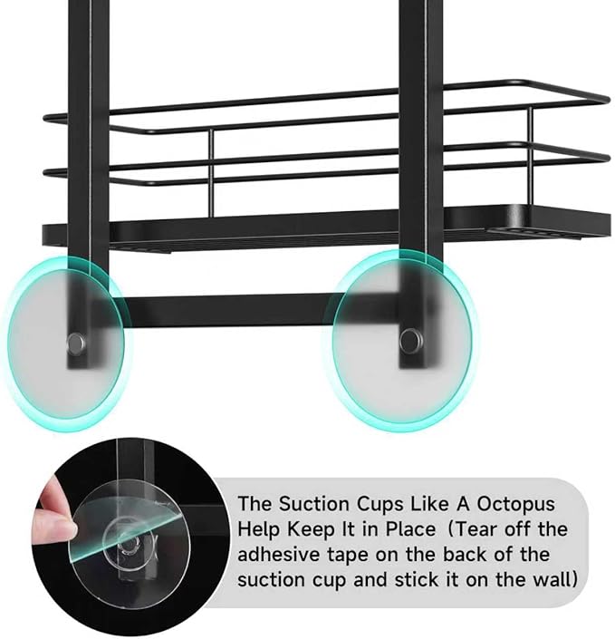 Shower Caddy Hanging (Black), Adjustable Anti-Swing-Over The Shower Head Caddy, 4 Tier Height Bathroom Storage Organizer Bathroom Shelves Basket Rack Shower Caddies (4Tier)