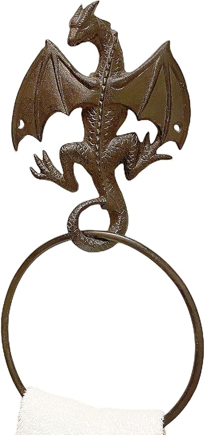 Cast Iron Gothic Dragon Towel Ring, Wall Mounted Medieval Accessories for Bathroom