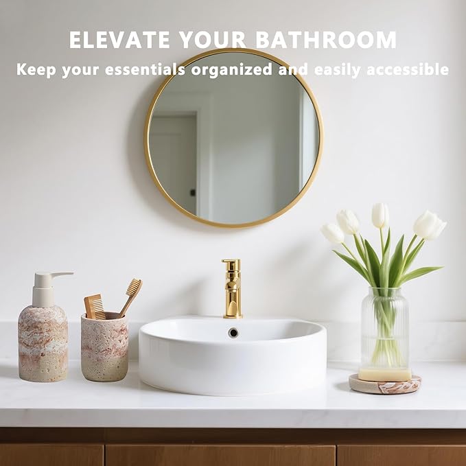 Bathroom Accessories Set, 3 Pcs Decorative Bathroom Essentials with Lotion Soap Dispenser, Toothbrush Holder, Soap Dish, Bathroom Sink Set for Home Bathroom Decor, Housewarming Gift Bathroom Accessory
