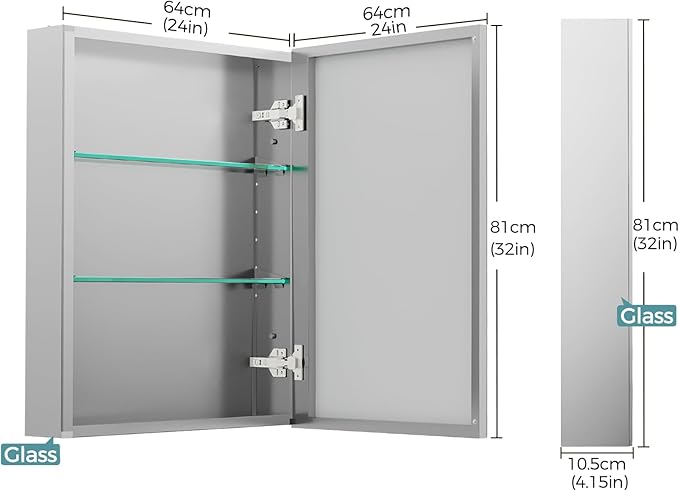 24 x 32 Inch Bathroom Medicine Cabinet with Mirror, Medicine Cabinet Mirror, Bathroom Mirror with Storage with 2 Adjustable Shelves, Assembly Required, Support Recessed or Surface Mount