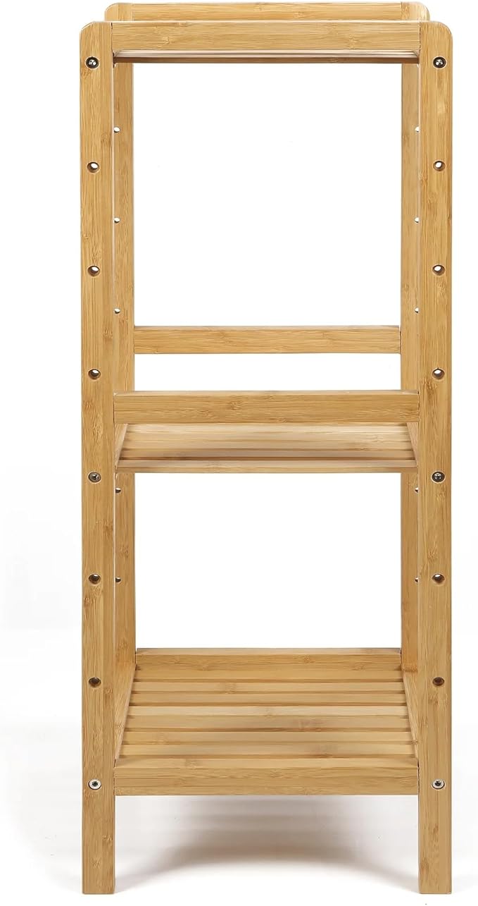 freestanding Bamboo Shelf,Capacity Bamboo Storage Rack for Bathroom, Natural Clutter organizing Shelf,30-inch 3-Tier,30 lbs