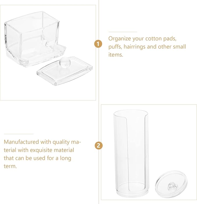 FOMIYES Cotton Round Holder 2Pcs Acrylic Cotton Swab Storage Box Transparent Cosmetics Holder Balls Dispenser with Lid Makeup Organizers Makeup Case Organizer