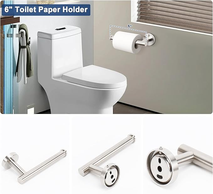 NearMoon 10 Pieces Bathroom Hardware Set SUS304 Thicken Stainless Steel-Towel Rack Kit Include 24" Towel Rod + Bath Towel Ring + Toilet Paper Holder + Robe Towel Hooks Bath Accessories (Nickel)