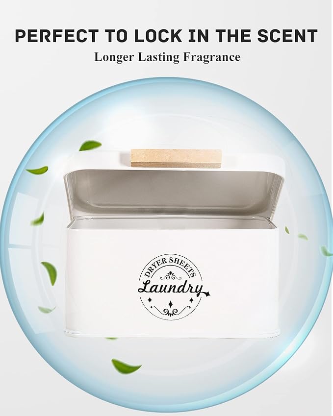 Dryer Sheet Holder with Hinged Lid for Laundry Room Organization. Metal Dryer Sheet Dispenser Container, Farmhouse Laundry Room Decor and Accessories for Dryer Sheets Holder, Cream