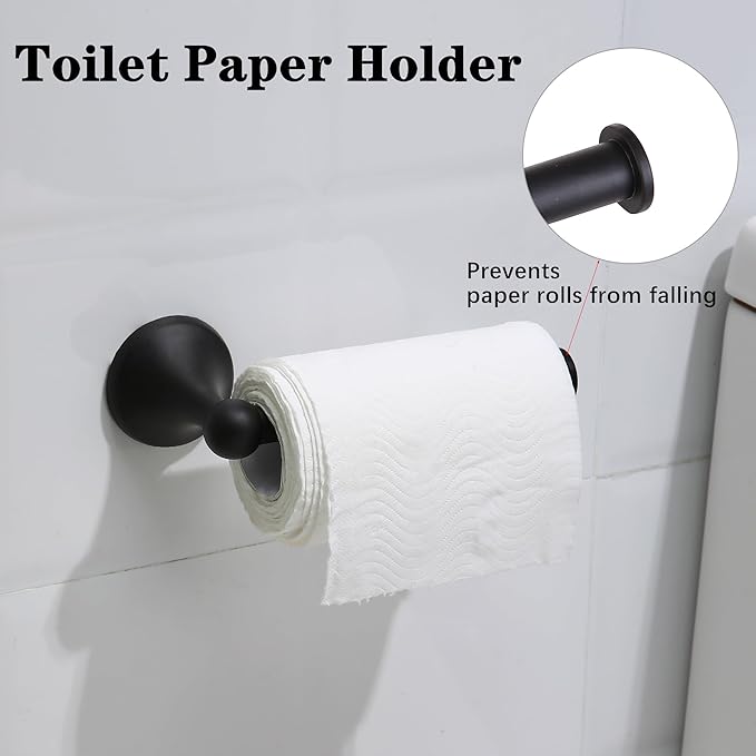 4 Pieces Matte Black Bathroom Hardware Set,Wall Mounted 23.6 inch Towel Bar Set Matte Black,Towel Rack Set,Toilet Paper Holder,Matte Black Bathroom Accessories Set, YM0254-B