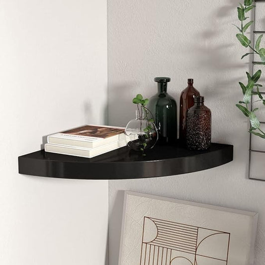 Floating Corner Shelf 13.8x13.8 Inch Black Wall Mounted Shelves with Invisible Bracket, Honeycomb MDF Metal Structure for Bathroom Bedroom Living Room Decor Storage