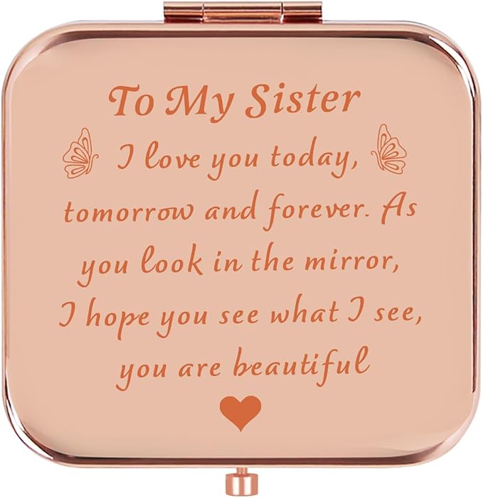 Sister Birthday Gifts Compact Mirror, Sisters Gifts from Sister, Birthday Gifts for Sister from Sister Brother Friend for Her, Sentimental Friend Gift Ideas for Sisters Women