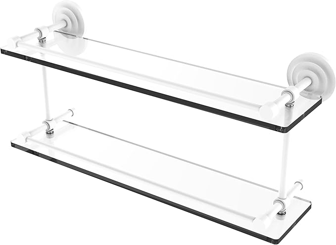 Allied Brass QN-2/22-GAL-WHM Que New 22 Inch Double Glass Gallery Rail Shelf, Matte White