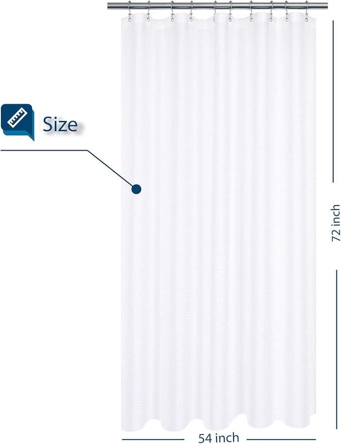 Barossa Design Stall Shower Curtain 54 x 72 inch, Fabric, Waffle Weave, Hotel Luxury Spa, 230 GSM Heavyweight, Water Repellent, Machine Washable, White Pique Pattern Decorative Bathroom Curtain