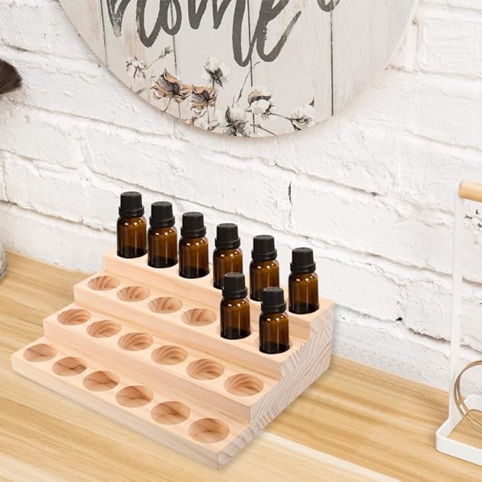 Healifty Wooden Essential Oil Organizer Rack 24 Slots Bottle Display Stand for 30Ml Dropper Bottles Perfume Nail Polish Storage Desktop Organizer