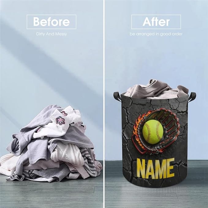 Personalized Softball Laundry Hamper Custom Name Funny Dirty Clothes Laundry Basket Portable Storage Basket For Home Bathroom Family Softball Lovers Xmas Birthday (style 5)