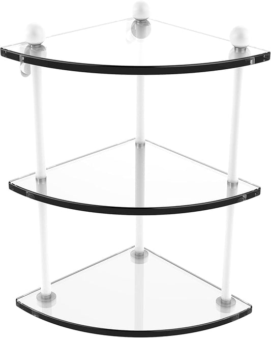Allied Brass PR-6-WHM Three Tier Corner Glass Shelf, Matte White