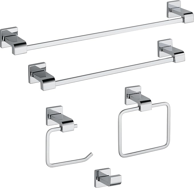 Delta Ara (1-Pack) Hand Towel Holder Polished Chrome Towel Racks for Bathroom Wall Square Towel Ring Holder for Bath Towel Hanger for Kitchen, Bathroom Accessories 77546