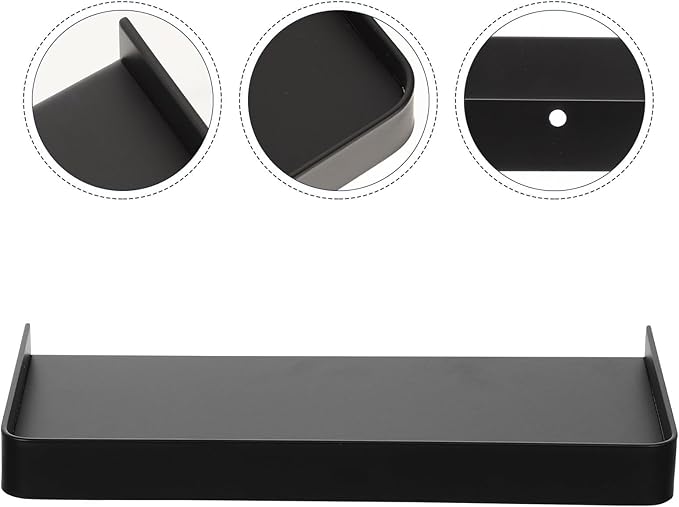 Zerodeko Metal Phone Shelf and Floating Bathroom Shelf Small Wall-Mounted Stainless Steel Phone Rack Black Self-Adhesive Sundries Organizer for Bathroom Storage