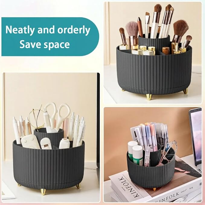 Makeup Brush Holder,360° Rotating Makeup Brush Organizer,5 Slot Make up Brushes Cup for Cosmetics,Large Capacity,For Nail Polish, Art Supply, Bathroom Vanity,Cosmetics Organizer,Black