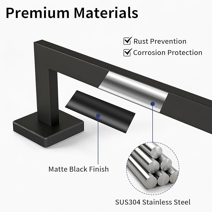 Matte Black Towel Bar, 16 Inch Towel Rack for Bathroom Wall Mounted, Thicken SUS304 Stainless Steel Heavy Duty Hand Towel Holder, Space Saving Towel Rod Modern Home Decor