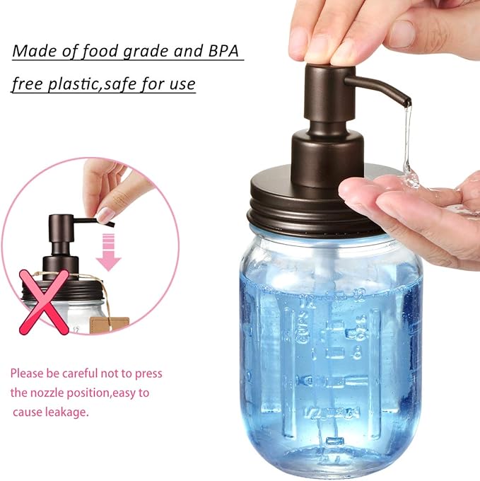 Amolliar Mason Jar Liquid Soap Dispenser Lid, Rust Proof Stainless Steel, Cute Farmhouse Decor for Kitchen, Bathroom, Bath, Refill Liquid Soap Pump for Hand Soap, Dish Soap, Lotion Soap,Bronze 2 Pack