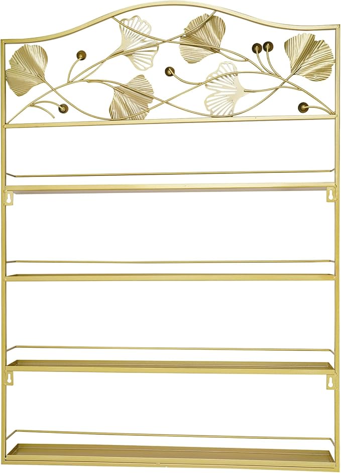 3PCS Metal Nail Polish Racks, Nail Polish Wall Organizer 4 Tiers Leafage Shape Display Rack Wall Mounted Display Case for Home Spa Nail Salon Shop- Gold
