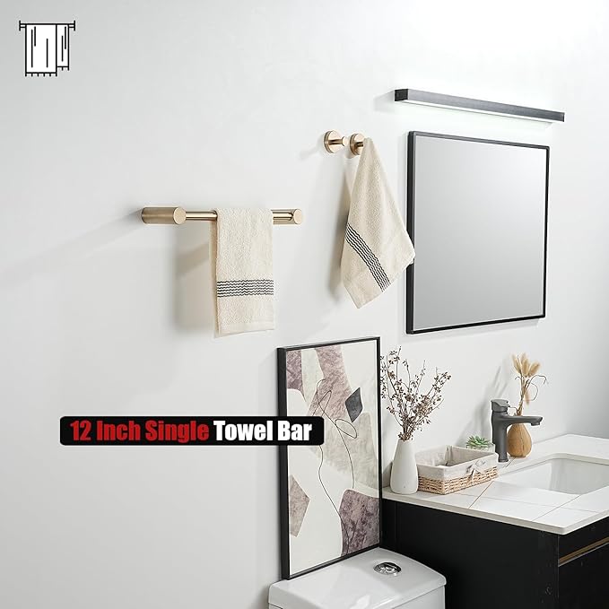 JQK Towel Bar Champagne Bronze, 14.5 Inch 304 Stainless Steel Thicken 0.8mm Towel Rack Bathroom Wall Mount, Useable Length 12 Inch, TB610L12-CB