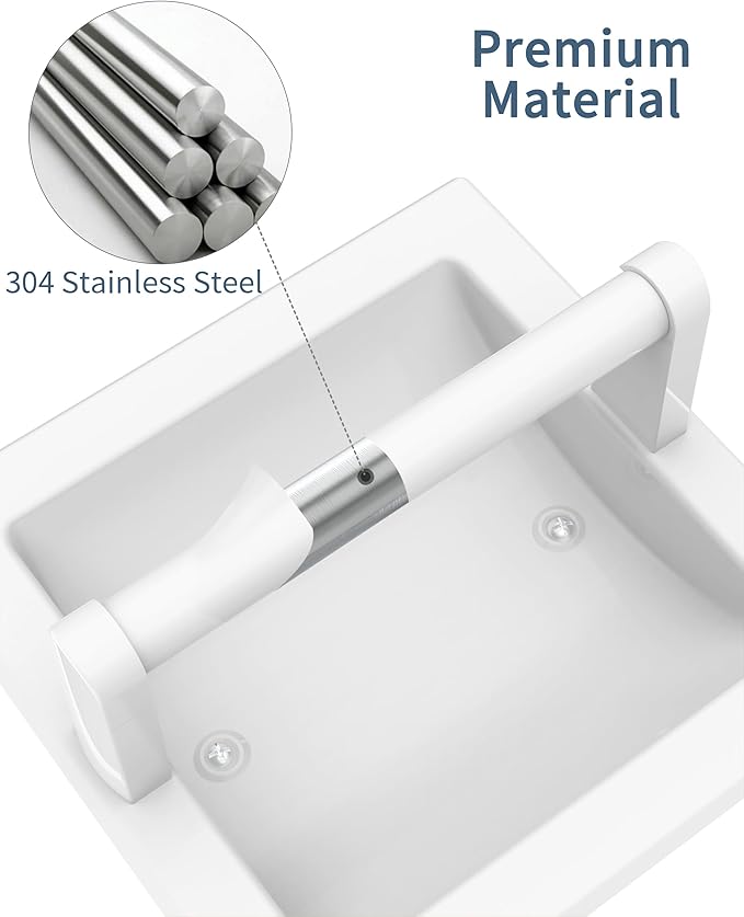 Recessed Toilet Paper Holder for Regular Rolls White 2 Pack, Pivoting Toilet Paper Holder Wall Mount Made of Metal, in Wall Toilet Paper Holders for Bathroom