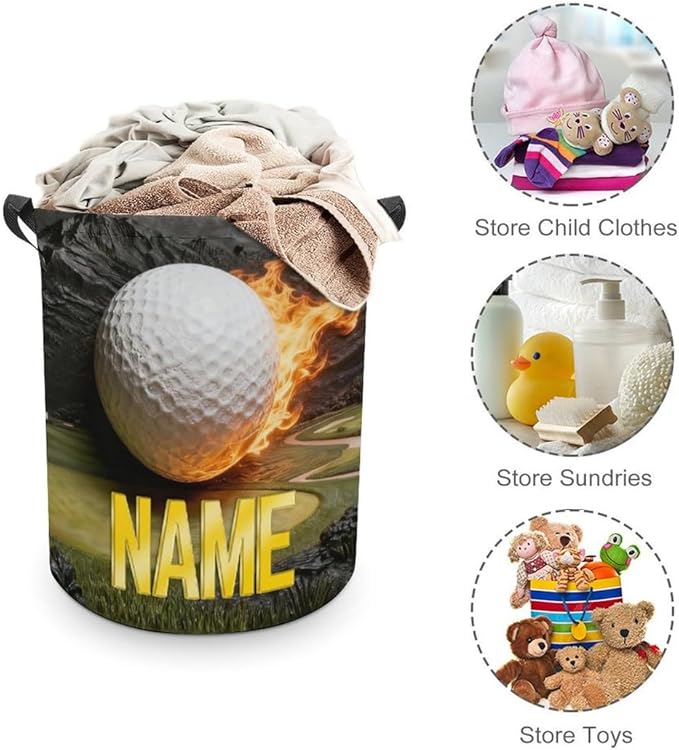 Personalized Golf Ball Laundry Hamper Custom Name Funny Dirty Clothes Laundry Basket Portable Storage Basket For Home Bathroom Family Golf Lovers Xmas Birthday (style 12)