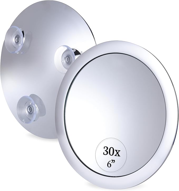 Mega-Powerful 30X Magnifying Makeup Mirror - Stick On, Ultra Portable Travel Cosmetic Mirror for Precise Makeup and Grooming, 6-inch (Chrome)