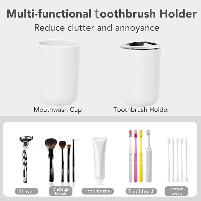 Matte White Bathroom Accessories Set, 4 Piece Plastic Bathroom Toothbrush Holder Set, Include Soap Dispenser, Toothbrush Holder, Rinse Cup, Soap Dish, Boho White Bathroom Decor for Home, Bathroom Set