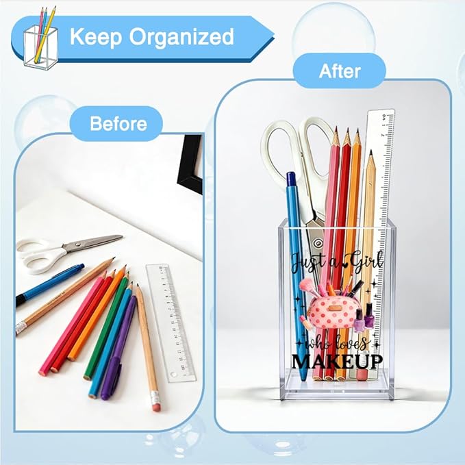 Just A Girl Who Loves Makeup Acrylic Makeup Brush Organizer Holder, Women Vanity Storage Accessory, Back to School Graduation Gifts for Daughter Niece Sister, Birthday Gifts for Make up Lover