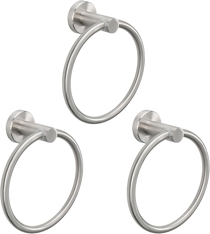NearMoon Bath Towel Ring, Bathroom Hardware Accessories-Thicken Stainless Steel Hand Towel Holder for Bathroom, Modern Round Towel Hanger Wall Mounted (Brushed Nickel, 3 Pack)