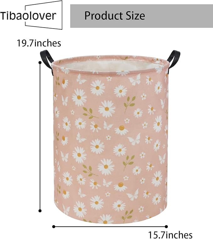 Pink Daisy Kids Laundry Basket Baby Hamper Daisy Toy Storage Bin for Boys Room Decor Baby Nursery Hamper Gift Baskets for Bedroom Bathroom(Pink Daisy)