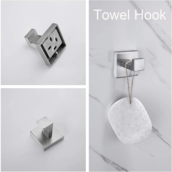 5-Piece Brushed Nickel Bathroom Hardware Accessory Set Including 24inch Towel Bar Toilet Paper Holder Towel Holder Robe Hook Premium SUS 304 Stainless Steel Wall Mounted Square Style,Rustproof