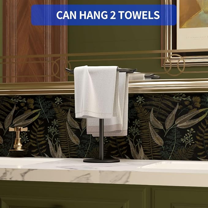 Stand Countertop Hand Towel Holder, Towel Rack Free Standing, Towel Bar Hanger for Bathroom Kitchen Black