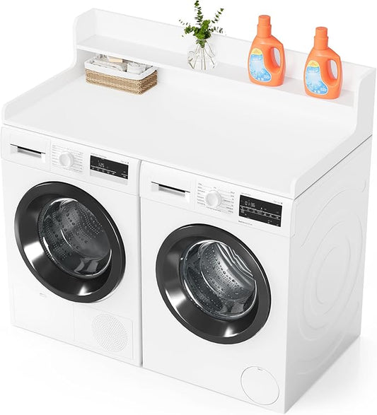 SpaceAid Washer Dryer Countertop with 2-Tier Shelf, Wood Topper with Edge, 54" Width x 27.5" Depth Cover Organizer Guard for Washer and Dryer Counter Laundry Hamper Storage (White)