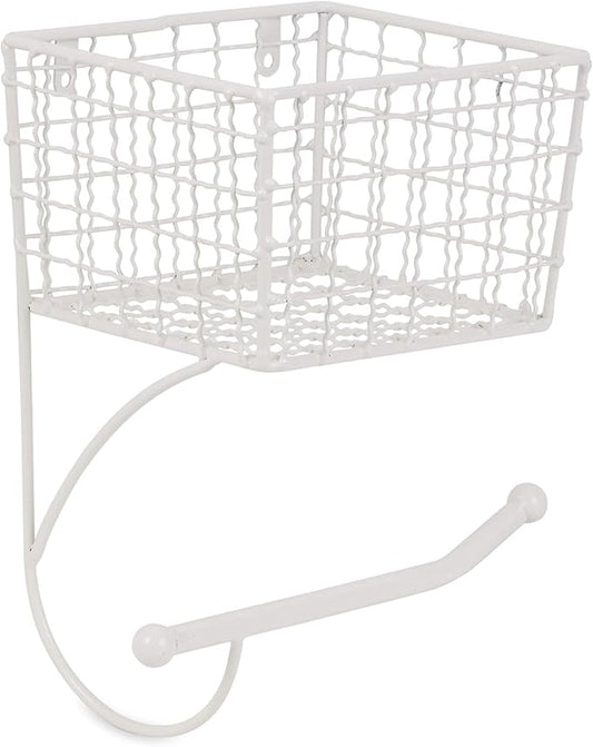 DII Rustic Farmhouse Bathroom Décor, Metal Storage, Toilet Paper Holder, Antique White