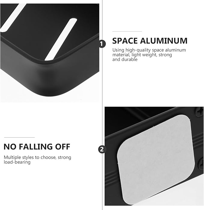 Wall-Mounted Storage Rack 40CM Adhesive Kitchen Bathroom Shelf Space Aluminum Organizer Black No Drill Installation for Sundries