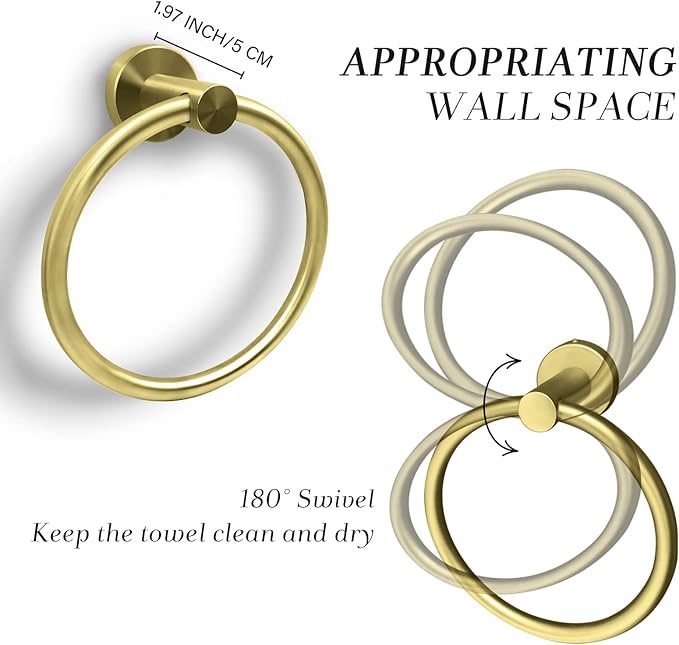 Stainless Steel Gold Towel Ring Hand Towel Holder for Wall Mounted Bathroom Towel Rack holder simple Round Towel Hanger (Brushed Gold)