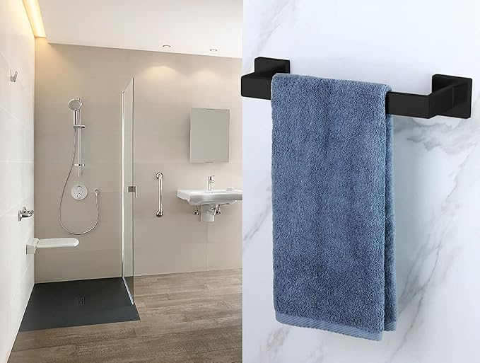 12 Inch Towel Bar for Bathrooms 12/16/20/24/28/32/36 Inch Stainless Steel 304 Matte Black Towel Holder Modern Square Towel Rod Rustproof Wall Mount (1, Matte Black, 12 Inch)