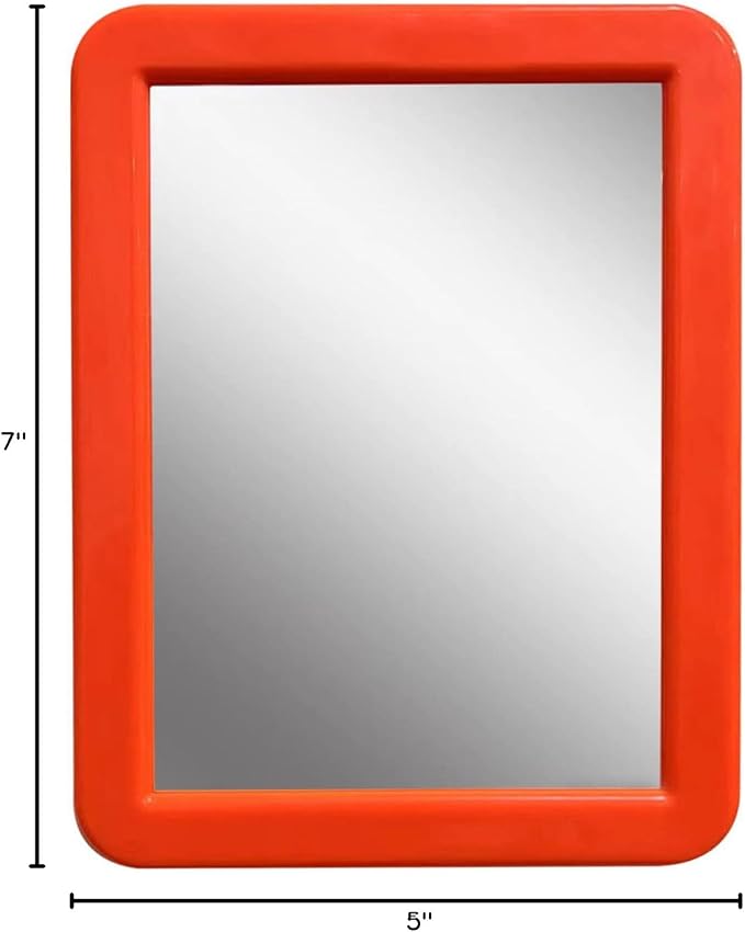 Magnetic Mirror for Locker, 5x7 inch - Orange Framed Real Glass Make-up Mirror - Locker Accessory for School, Home, Gym, Office