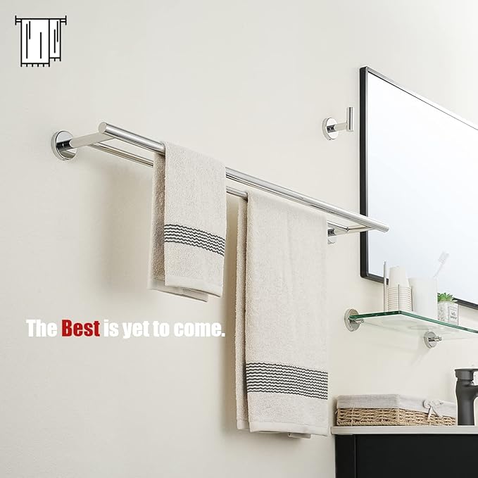 JQK Double Bath Towel Bar, 33 Inch 304 Stainless Steel Thicken 0.8mm Towel Rack for Bathroom, Towel Holder Polished Chrome Wall Mount, Useable Length 30 Inch 2 Pack, TB100L30-CH-P2
