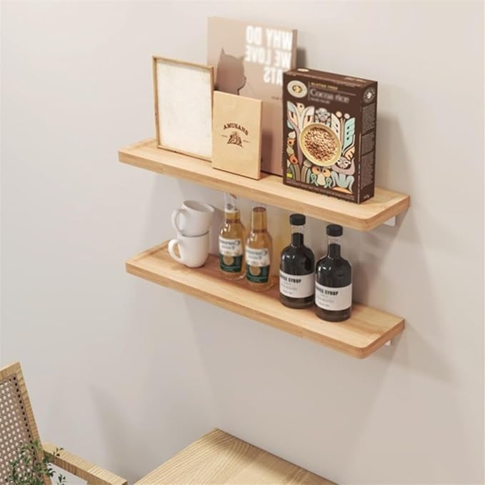 Bathroom Shelf, Floating Wood Shelf with Concave, No-Drill Beech Wood Shelf for Wall Storage, Wall Mounted Wooden Display Shelf for Kitchen, Bathroom, Living Room ,Wall Shelves for Bathroom(White,40cm