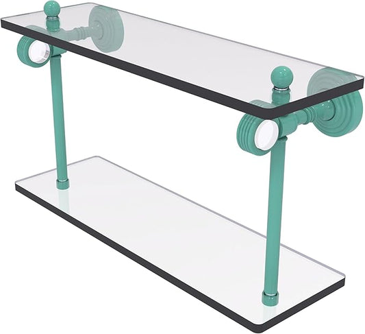 Allied Brass PG-2G-16-SFG Pacific Grove Collection 16 Inch Two Tiered Glass Shelf with Grooved Accents, Sea Foam Green