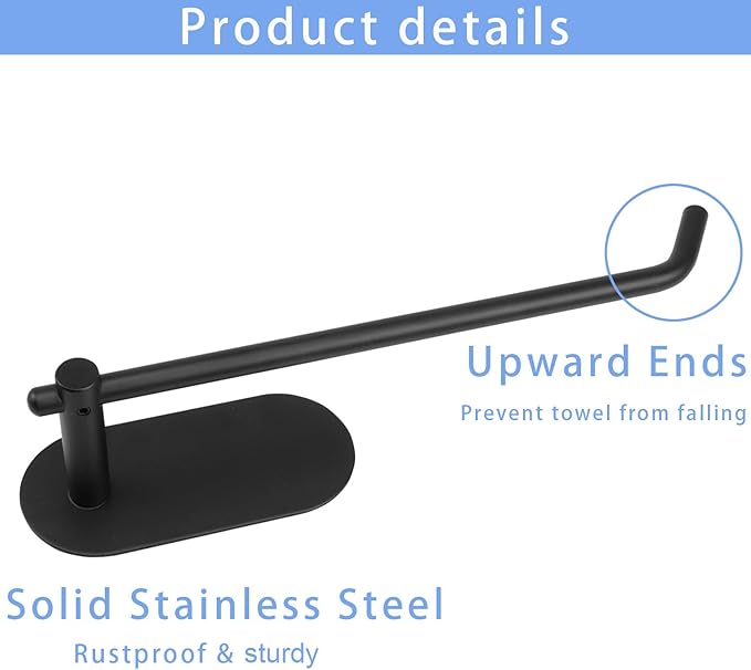 TocTen Hand Towel Holder/Towel Ring, No Drilling Stick on Wall Hand Towel Bar, SUS 304 Stainless Steel Hand Towel Rod, Strong Self Adhesive Hand Towel Rack/Hanger for Bathroom Kitchenn(Black, 2 Pack)