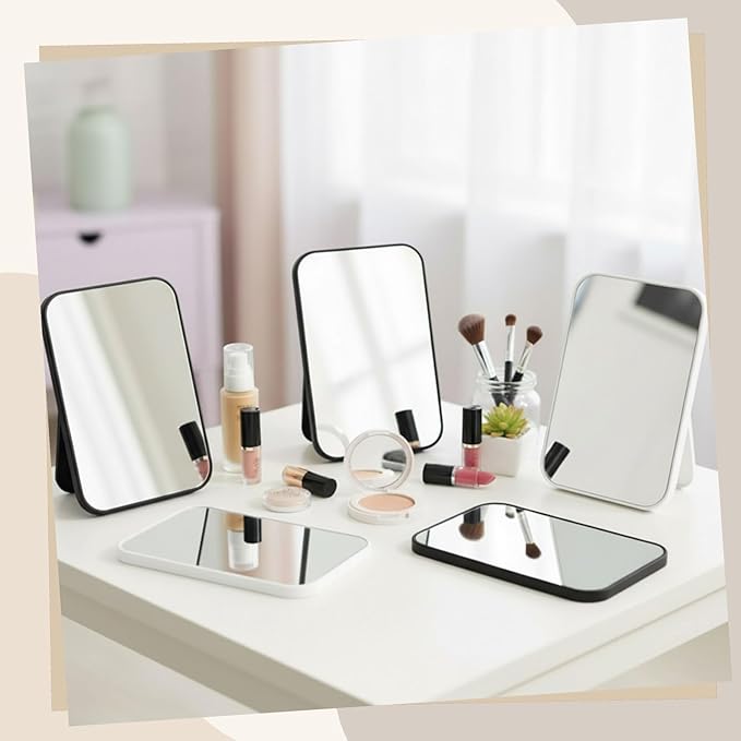 Cinnvoice 12 Pack Desktop Makeup Mirror Bulk 90° Adjustable Portable 8" Vanity Table Mirror with Stand, Folding Travel for Makeup Party Spa Party, Women, Cosmetics Personal Beauty (Black,White)