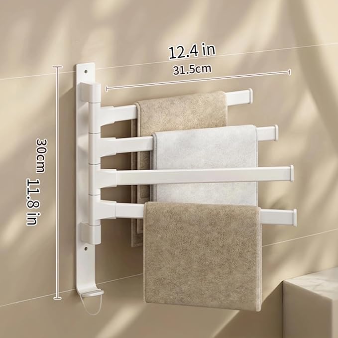 2-5 Arms Swivel Towel Rack Bath Towel Holder with Hook Swing Arm Towel Rack Wall Mount for Bathroom Kitchen-Beige 4Arm